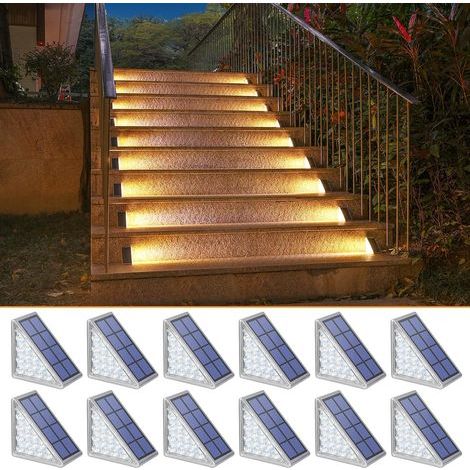 NIORSUN Lot de 6 lampes solaires d'extérieur pour escaliers, étanches IP67, éclairage LED blanc chaud automatique pour jardin, allée, escaliers, terrasse, sol