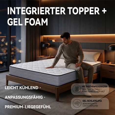 Matelas 180x200 cm à ressorts ensachés, fermeté H3, certifié Oeko-Tex, matelas ergonomique 7 zones, hauteur 20 cm, fabrication premium. (1/5)