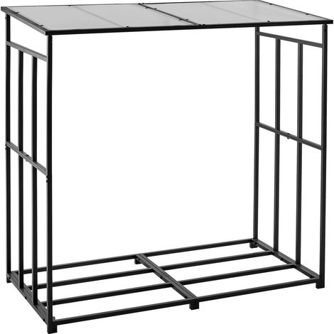 Support à bois avec toit incliné, 143 cm, capacité 299 kg, métal laqué, pour extérieur, cheminée, terrasse, jardin. (1/5)