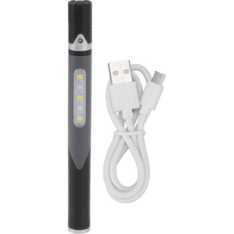 Stylo lampe de poche USB Charge 3 Sources de lumière conception de clip de puce LED largement utilisé pour la réparation hôpital noir