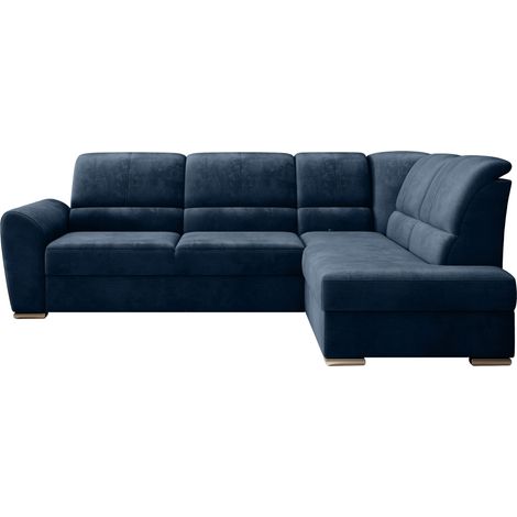 Canapé angle droit convertible tissu doux bleu nuit et pieds acier chromé Zabor 270cm (1/5)