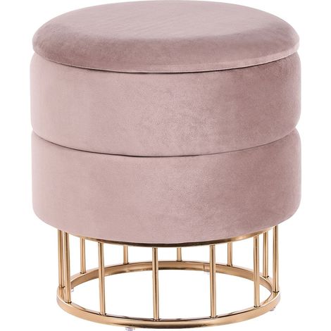 Storage Pouffe Taupe Polyester Velvet Upholstery Gold Base Glamorous Design Living Room Accessories ELGIN (1/5)