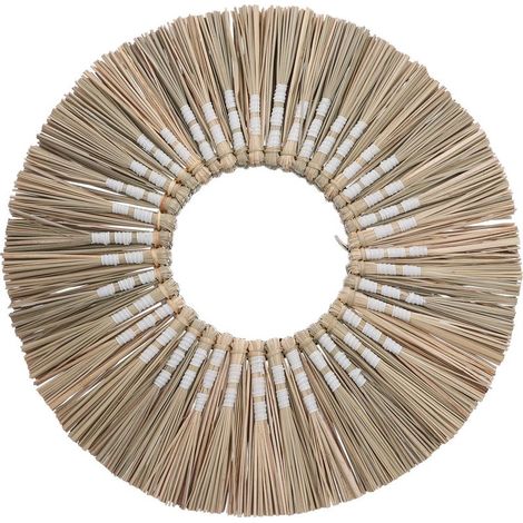 Specchio da parete rotondo in vimini, decorativo appeso per la camera da letto e soggiorno, ornamentali erba intrecciata. (1/5)