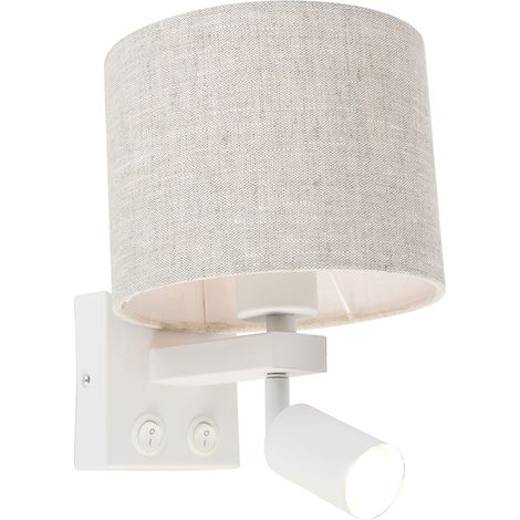 QAZQA Applique murale blanche avec liseuse et abat-jour gris