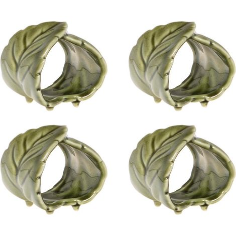 Amadeus - Coffret de 4 ronds de serviettes feuille verte en céramique (1/2)