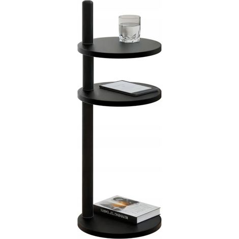 Mesa auxiliar redonda tipo loft de 3 niveles, 30x30x97 cm, metal negro. (1/5)