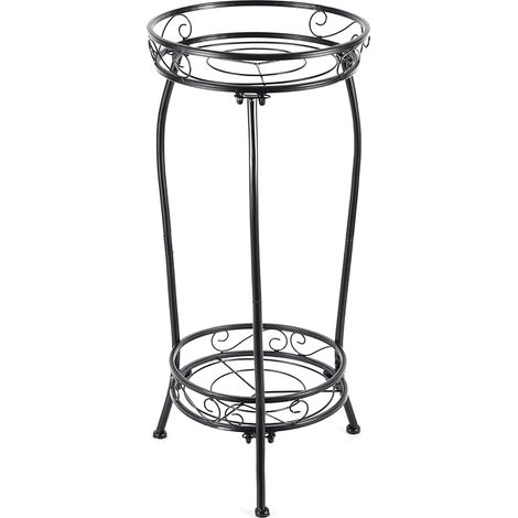 Support Plante - Support Étagère Métal Noir - 2 Niveaux - Hauteur 68,5 cm - Diamètre Plateau Supérieur 32 cm - Pour Intérieur Extérieur - 1 Pièce (1/5)
