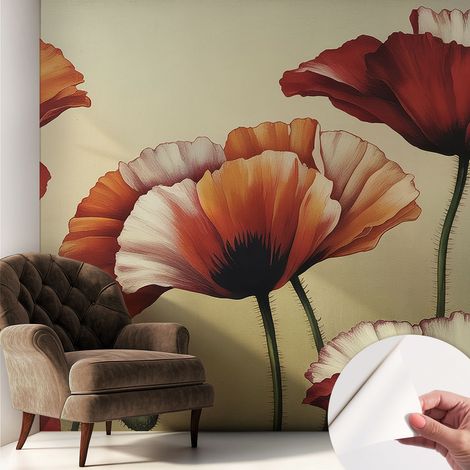 Papier peint adhésif autocollant pour salon chambre à coucher peint imprimé pour mur Coquelicots joyeux 250x250 cm (1/5)