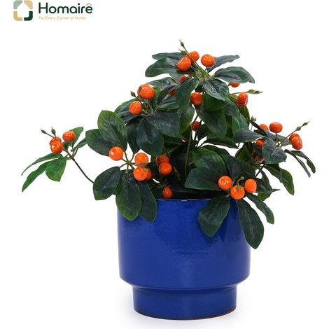 HOMAIRE Set de trois pots en céramique artisanal unie bleu pour plantes intérieur extérieur