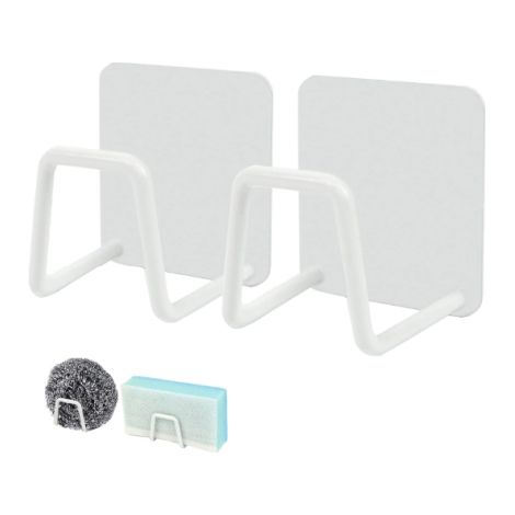 Lot de 2 Porte-éponges Auto-adhésif 304 - pour évier de Cuisine - blanc - en Acier Inoxydable Support pour Éponge Crochet pour Éponges, Étanche (1/5)