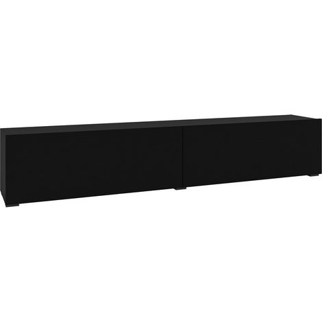 Mueble TV Revmiru 104, Negro + Roble wotan, Número de puertas: 2, Número de cajones: 0, 180x35x30cm