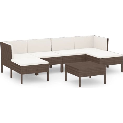 vidaXL Set Divani da Giardino 7 pz con Cuscini in Polyrattan Marrone (1/5)