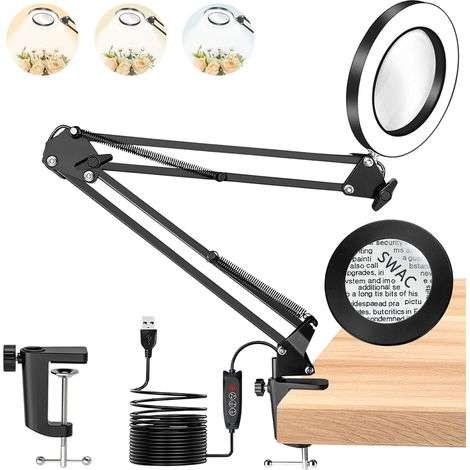 10X Lampe Loupe 72 LED pour Travaux Rapprochés Verre Réel Éclairage Uniforme Bras Flexible Pince Solide Confort Visuel Lecture (1/5)