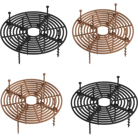 Lot de 4 pots de fleurs, grille, 19 cm, protection pour plantes, protection du terreau contre les chats et les chiens, grille robuste en plastique avec tiges de fixation, marron-noir, pour l'intérieur (1/5)