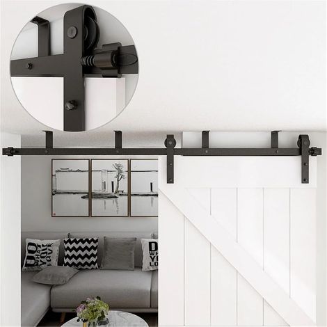 Kit de quincaillerie for Porte de Grange coulissante à Montage au Plafond de 4 à 13 Pieds, Support de Plafond antirouille, Rail for Porte de Grange Simple(6.6FT-200CM) (1/4)