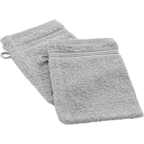 Lot de 2 Gants de Toilette "Tendresse" 15x21cm Gris Perle (1/4)