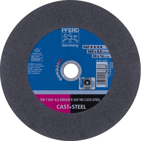 PFERD TOOLS Stationäre Trennscheibe T 600x8,0x60mm "hart" HD CAST+STEEL für Guss/Stahl 100m/s 5 Stk