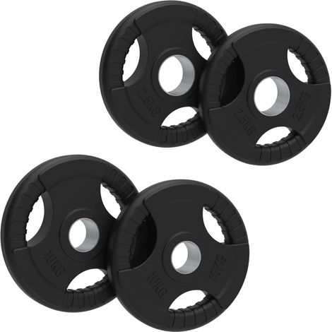 Body Revolution 2x2.5kg + 2x5kg 15kg Lot de Disques Olympiques Tri-Grip - Fonte Caoutchoutée, Compatibles 50mm, Silencieux et Durables, Pour Entraînement Maison ou Salle