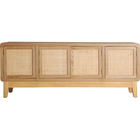 Meuble tv style nordique en bois clair design épuré scandinave - Bois naturel clair et blanc (1/5)