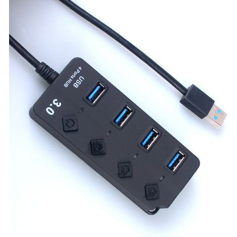 Hub USB 3.0 a 4 porte con interruttore indipendente e alimentatore integrato, compatibile con PC e laptop. (1/3)