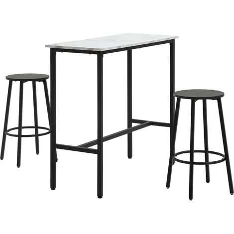 CHICFURN Set tavolo alto e 2 sgabelli 100x40x90 cm acciaio bianco nero, 3 pezzi (1/5)
