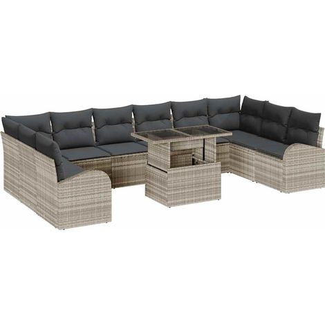 vidaXL Conjunto de sofá de jardín 11 uds. Gris Claro ratán sintético (1/2)