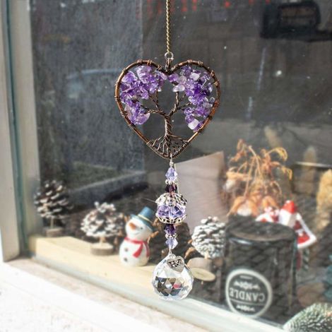 Pendentif Arbre De Vie - Cristal K9 Attrape-Soleil Fenêtre Décoration Maison Voiture - 33 x 4,8 cm (1/5)