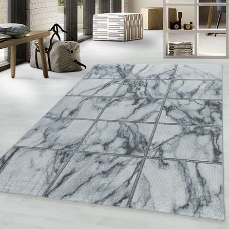 Naxos Luxury Marbled Rug Bedroom Living Room Contemporary White on Silver Large 160x230 cm (5'3"x7'7") (1/4)