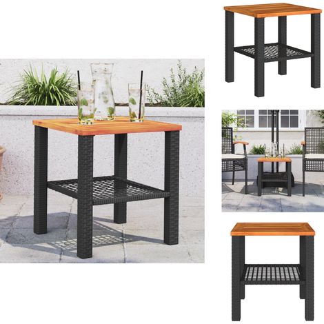 Table de jardin noir 40x40x42 cm résine tressée et bois acacia - Table De Jardin - Mobilier De Jardin - Table Extérieure - Table Patio - Table Ronde (1/5)