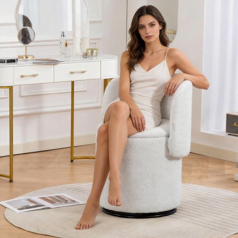 Fauteuil rembourré élégant : tabouret de coiffure pivotant à 360° pour chambre à coucher et salle à manger, avec rangement intégré, coussin moelleux, siège d'appoint multifonction pour maquillage/sall (1/5)