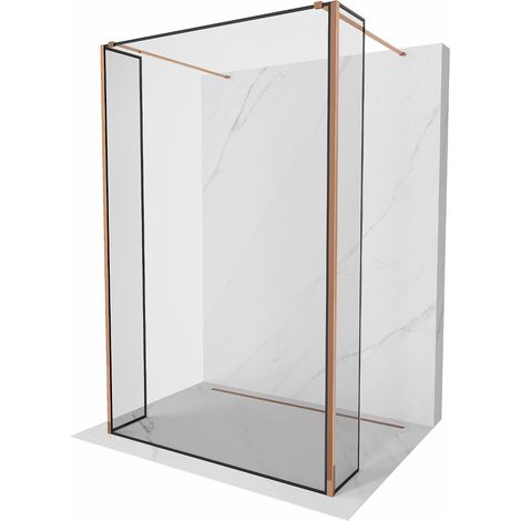 Mexen Kioto parete doccia autoportante 100 x 30 x 30 cm, cornice nera, oro rosa - 800-100-030-222-60-70-030 (1/5)