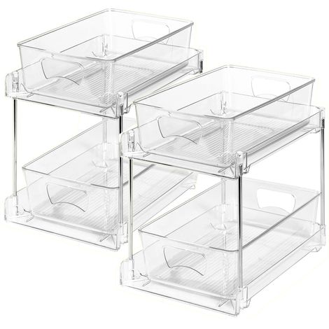 Juego de 2 organizadores para debajo del fregadero, organizadores deslizantes de baño de 2 niveles, organizador de armario de cocina para despensa, cocina