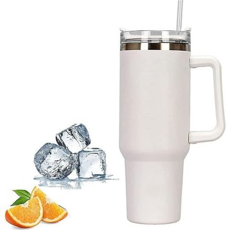 Isolierte Edelstahl-Wasserflasche mit Griff und Strohhalm, auslaufsicherer 40-cl-Kaffeebecher, robuster Thermobecher, Vakuum-Wasserflasche, tragbarer Becher mit Deckel, ideal für Reisen. (1/5)