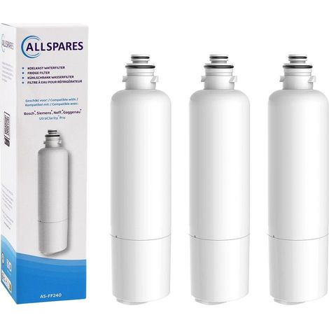 Filtro de agua AllSpares (3 unidades) para frigorífico UltraClarityPro compatible con Bosch, Siemens, Neff 11032518/KSZ50UCP (1/4)