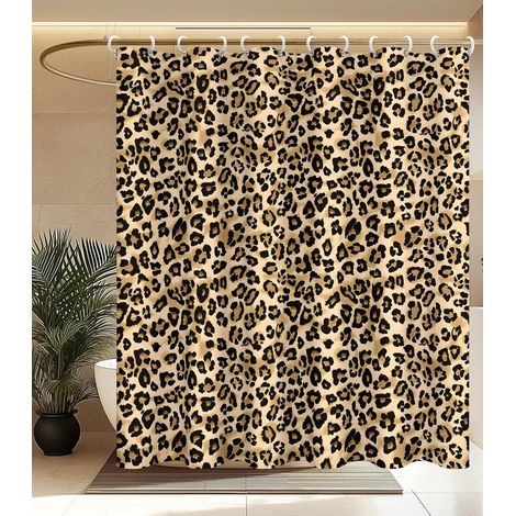 Rideau De Douche - Tissu Polyester Imperméable 180 x 180 cm - Pour Salle De Bain Et Baignoire - Motif Léopard (1/5)