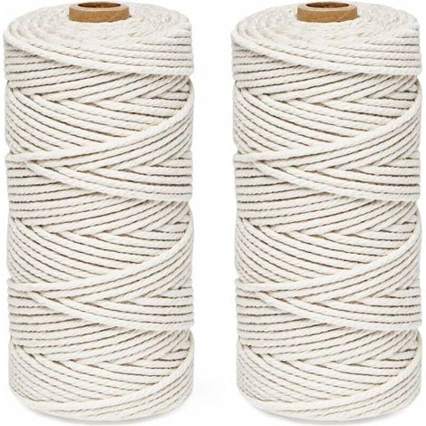 Kit Corde Macramé 3mm x 200m Fil de Coton Beige, 100% Coton Fil Macramé Ficelle Cordelette, Naturel Coton Cordon pour Tricotage Hanging Plant DIY Décoration Emballage Cadeau -Beige (1/4)