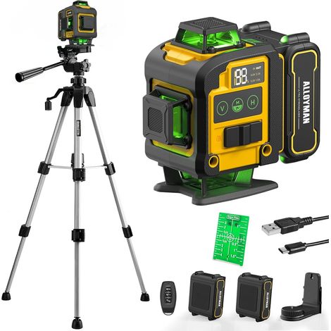 Niveau Chantier Laser Autonivelant avec Trépied 4 × 360°, Laser Niveaux 4D 16 Lignes Lazer, Mode Impulsion Extérieur, 2 x Batteries, Nivellement Automatique, Support Rotatif, Télécommande (1/5)