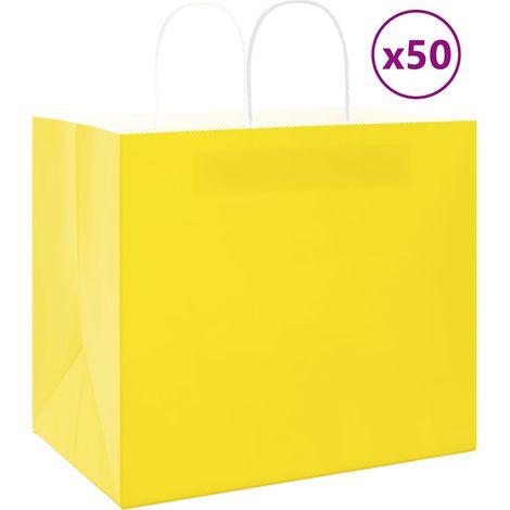 vidaXL Sacs en papier 50 pcs avec poignées jaune 32x22x28 cm