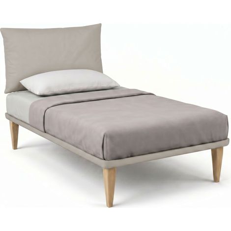 Letto 1 Piazza e Mezza con Rete Rivestita 120x190 cm Similpelle Tortora Tessis Testata Soft (1/5)