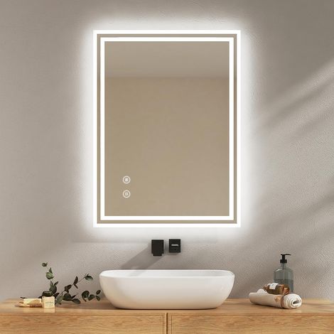 Miroir de Salle de Bain avec lumière LED, 80 x 60 cm, Anti-buée, Interrupteur Tactile, Miroir de Salle de Bain Blanc Froid réglable, Fonction mémoire, arrêt Automatique après 3 Heures, Miroir de (1/5)