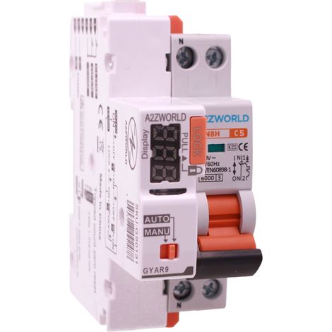 A2ZWORLD MCB Interruttore Magnetotermico Con Riarmo Automatico, Curva C 1P+N 2M 6000A AC 230V PN8H, 3 Tentativi (10s/60s/300s), Corrente Disponibili 2A 3A 4A 5A 6A 10A 13A 16A 20A 25A 32A (C5A)
