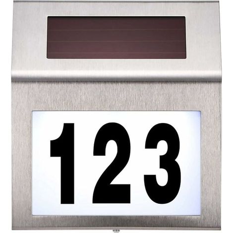 Placa de acero inoxidable para número de casa con energía solar, resistente al agua para el hogar, luz LED alimentada por energía solar, lámpara para número de casa (1/5)