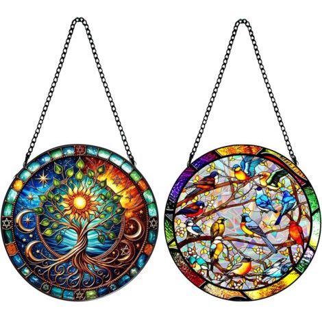 2pcs Attrape-Soleil en Vitrail à Suspendre, 20cm Attrape Soleil Vitrail Arbre de Vie, Attrape-Soleil Colibri, Attrape-Soleil en Acrylique avec Chaîne à Suspendre pour Fenêtre, Terrasse, Mur, Jardin (1/5)