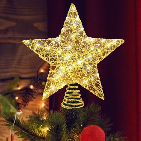 Etoile Sapin de Noel, 25 cm Etoile Sapin de Noel Lumineuse, Métal Design Gletterez 20 LED Lights Cime d'arbre de Noël for Festive Christmas Home Décoration (Or pailleté) (1/5)