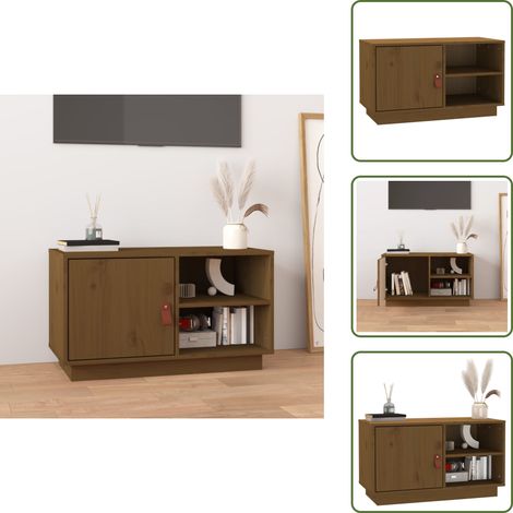 The Living Store Mobile Porta TV ambra 70x34x40 cm in Legno Massello di Pino - Mobile TV in legno