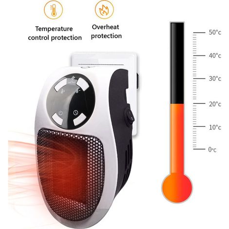Mini Radiateur Électrique 500W 220V, Chauffage Enfichable Mural avec Timer, Petit Chauffe-Air Soufflant Compact (1/5)