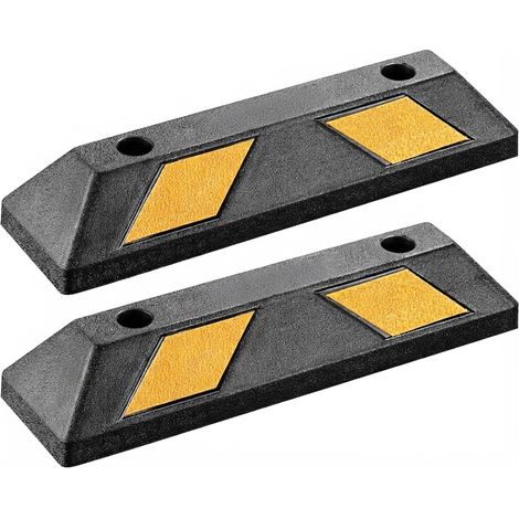 Juego de 2 topes de aparcamiento de caucho con bandas reflectoras 55x15x10 cm (1/4)