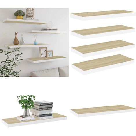 Schweberegale 4 Stk. Eichen-Optik und Weiß 80x23,5x3,8 cm MDF - Schweberegale - Wandregal - Regal - Wohnwand - Möbel - Home & Living (1/5)
