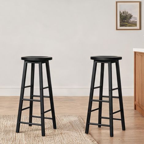 Tabouret de bar industriel 2 pièces MDF et métal noir (1/5)