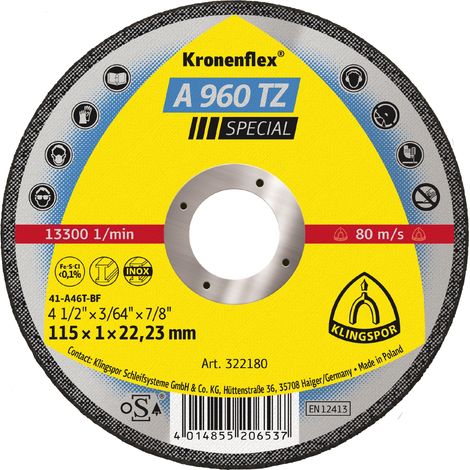 Klingspor A 960 TZ Trennscheiben, 115 x 1 x 22,23 mm gerade, für Edelstahl